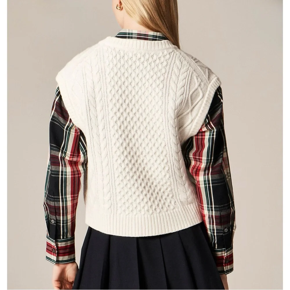 NWT J. Crew Cable-knit Shell Sweater Wool Blend Ivory